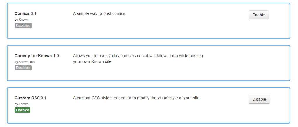 Screen capture of Plugins Settings Page